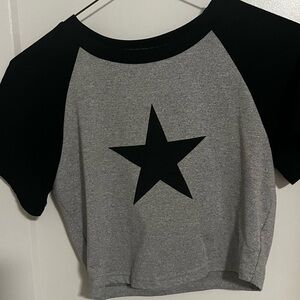 Y2K Black and Gray Star Print Crop Top